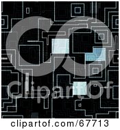 Royalty Free RF Clipart Illustration Of A Black Background Of Techno Lines And Blue Squares