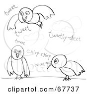 Royalty Free RF Clipart Illustration Of A Digital Collage Of Tweeting And Chirping Black Bird Sketches by Arena Creative