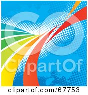 Poster, Art Print Of Blue Halftone Background With Rainbow Curves
