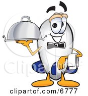 Blimp Mascot Cartoon Character Holding A Serving Platter
