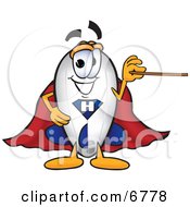Blimp Mascot Cartoon Character Holding A Pointer Stick