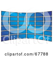 Poster, Art Print Of Wall Of Blue Tv Screens Curving On White