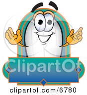 Clipart Picture Of A Blimp Mascot Cartoon Character With A Blank Label by Mascot Junction