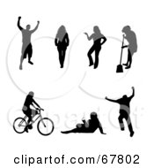 Poster, Art Print Of Digital Collage Of Black Victorious Walking Posing Sweeping Cycling Reading And Jumping People Silhouettes