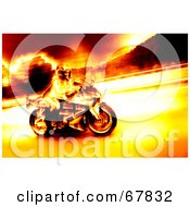 Poster, Art Print Of Biker Chick Speeding In Fiery Colors