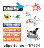 Poster, Art Print Of Digital Collage Of Follow Me Add Ot Friends Subscribe Rss Rss Feed And Subscribe Buttons