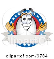 Clipart Picture Of A Blimp Mascot Cartoon Character Logo With Stars And A Blank Ribbon by Mascot Junction
