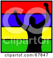 Poster, Art Print Of Silhouetted Happy Man Over Lines Of Color