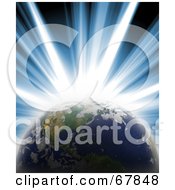 Royalty Free RF Clipart Illustration Of A Bright Blue Burst Behind Earth