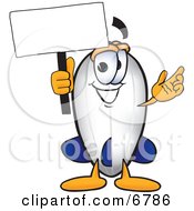 Blimp Mascot Cartoon Character Holding A Blank White Sign