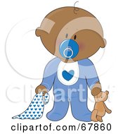 Royalty Free RF Clipart Illustration Of An Innocent Black Baby Boy With A Teddy Bear Pacifier And Blanket by Maria Bell #COLLC67860-0034