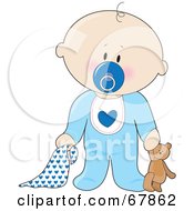 Royalty Free RF Clipart Illustration Of An Innocent Black Baby Boy With A Teddy Bear Pacifier And Blanket by Maria Bell