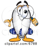 Clipart Picture Of A Blimp Mascot Cartoon Character Looking Through A Magnifying Glass by Toons4Biz