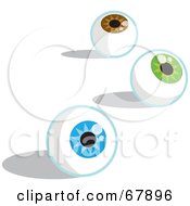 Poster, Art Print Of Three Brown Green And Blue Eyeballs