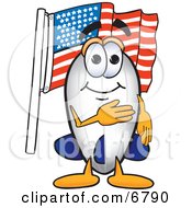 Blimp Mascot Cartoon Character Pledging Allegiance To The American Flag