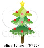 Poster, Art Print Of Single Evergreen Christmas Tree With A Star And Red Ornaments