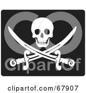 Royalty Free RF Clipart Illustration Of A White Skull Over Crossed Pirate Swords On Black by Rosie Piter #COLLC67907-0023