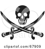 Poster, Art Print Of Black Skull Over Crossed Pirate Swords On White