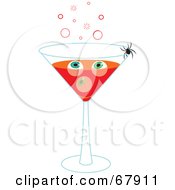 Royalty Free RF Clipart Illustration Of A Spider Crawling On A Red Halloween Eyeball Martini by Rosie Piter