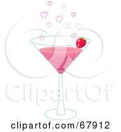 Pink Valentine Martini With Hearts And A Strawberry