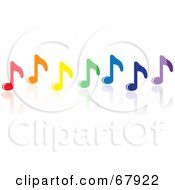 Poster, Art Print Of Row Of Colorful Music Notes With A Reflection