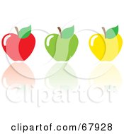 Poster, Art Print Of Red Green And Yellow Apples With Reflections