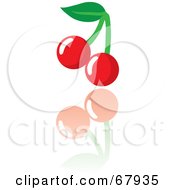 Royalty Free RF Clipart Illustration Of Red Cherries With A Reflection by Rosie Piter