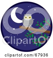 Poster, Art Print Of Gray Owl Perched On A Tree Branch Under A Starry Night Sky