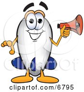 Clipart Picture Of A Blimp Mascot Cartoon Character Holding A Megaphone by Toons4Biz