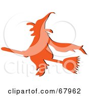 Poster, Art Print Of Orange Silhouetted Witch Flying On Her Broom