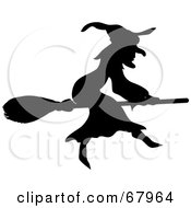 Poster, Art Print Of Black Silhouetted Witch On Her Broom Stick