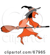 Poster, Art Print Of Black And Orange Wicked Witch Flying On A Broom