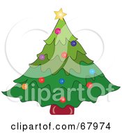 Poster, Art Print Of Festive Green Christmas Tree With Colorful Ornaments