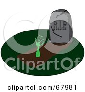 Royalty Free RF Clipart Illustration Of A Zombie Hand Reaching Out Through Dirt In A Grave by Pams Clipart