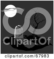 Royalty Free RF Clipart Illustration Of A Full Moon Casting Light On A Cracking Tombstone And Grave