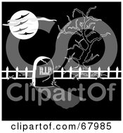 Royalty Free RF Clipart Illustration Of Bats Flying In Front Of A Moon Over A Grave And Creepy Eyes by Pams Clipart