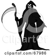 Poster, Art Print Of Skeletal Grim Reaper In A Black Cloak And Holding A Scythe