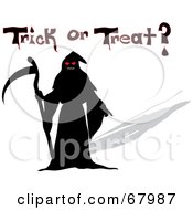 Poster, Art Print Of Scary Grim Reaper Holding A Scythe With Trick Or Treat Text