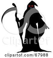 Poster, Art Print Of Red Eyed Grim Reaper In A Cloak Holding A Scythe
