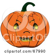 Poster, Art Print Of Fanged Orange Jack O Lantern Pumpkin With Yellow Glowing Light