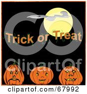 Poster, Art Print Of Full Moon And Trick Or Treat Text Over Three Pumpkins