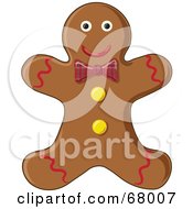 Poster, Art Print Of Happy Gingerbread Man Cookie With A Red Plaid Bow