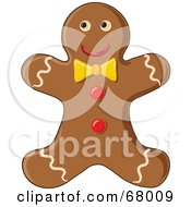 Poster, Art Print Of Happy Gingerbread Man Cookie With A Yellow Bow