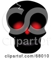 Royalty Free RF Clipart Illustration Of A Spooky Black Cracked Human Skull With Red Eye Sockets