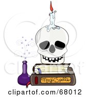 Poster, Art Print Of Candle On A Skull Resting On A Stack Of Books