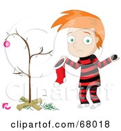 Poster, Art Print Of Sad Red Haired Boy Discovering Coal In His Christmas Stocking