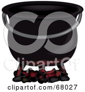 Royalty Free RF Clipart Illustration Of A Coals Glowing Under A Black Cauldron