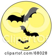 Poster, Art Print Of Line Of Vampire Bats Silhouetted Against A Full Yellow Moon