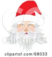 Poster, Art Print Of Santas Face With Long White Hair A Beard And Mustach Wearing A Red Hat