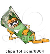 Green Carpet Mascot Cartoon Character Reclined And Resting His Face On His Hand